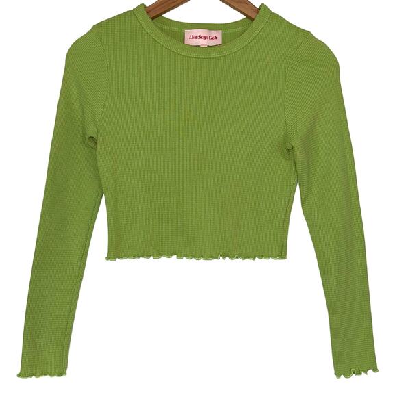 Lisa Says Gah Lola Long Sleeve Green Cropped Thermal Shirt Size Small - Picture 2 of 14